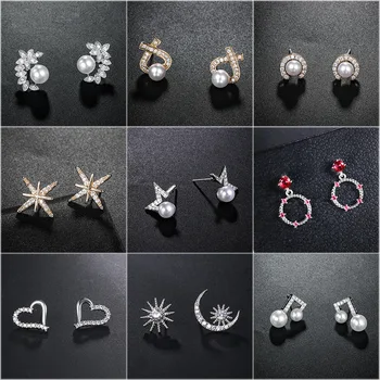 Simples Brincos de Pérolas para as Mulheres da Moda Cardíacos Irregulares, Lua, Estrelas de Cristal Pregos Earings Meninas Elegantes Zircão Ouvido Jóias Presentes