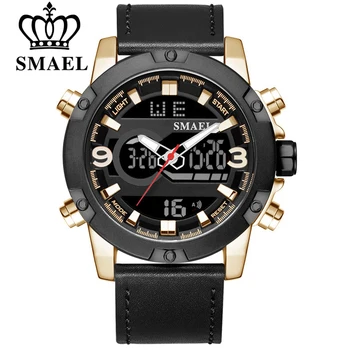 SMAEL Relógios de homens de melhor Marca de Luxo de Moda Quartzo Relógio Digital Homens de Couro Genuíno de Esportes Militares Relógio de Pulso Masculino Relógio
