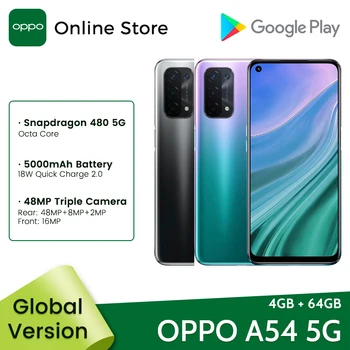 Versão Global OPPO A54 5G Smartphone 4GB de 64GB Qualcomm 5G de SoCs 48MP Quad Câmeras Bateria de 5000mAh 18W 6.5