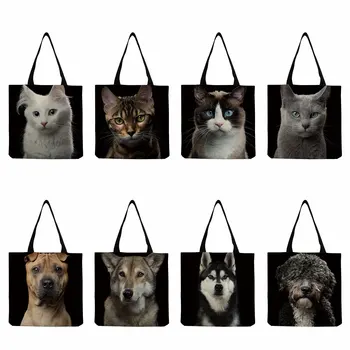 Viagem De Gato E De Cão Portátil Exterior Bolsa Sacola Engraçado Impressão Mulheres Bolsa De Ombro Personalizável Eco-Friendly Animais Shopper Bag