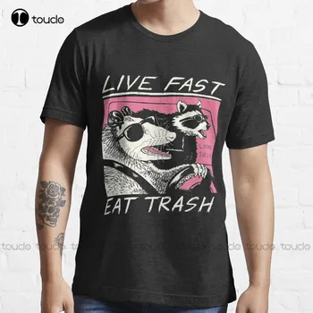 Viver Rápido! Comer Lixo! Raccoon Gambá Lixo Live Fast Live Fast Comer Lixo Engraçado Possum T-Shirt de Manga Curta de Mens Camisas Xs-5Xl