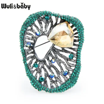 Wuli&bebê de Cristal Geometria Broches Mulheres Strass Azul Verde Casamentos Banquetes Pinos Broche Presentes