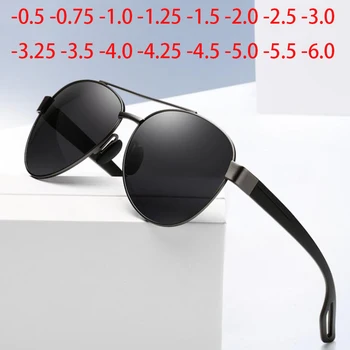 Óculos De Proteção Óculos De Míope, Homens Polarizada Esporte De Duplo Feixe Miopia Lente Piloto De Óculos De Sol Da Prescrição 0 -0.5 -0.75 Para -6.0